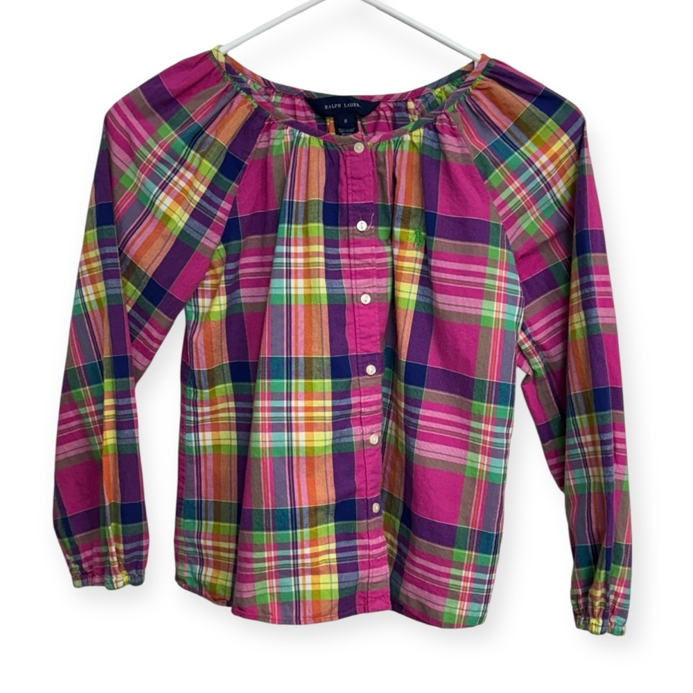 Polo by Ralph Lauren Kids Plaid Shirt - Pink, Green, Orange Size 8